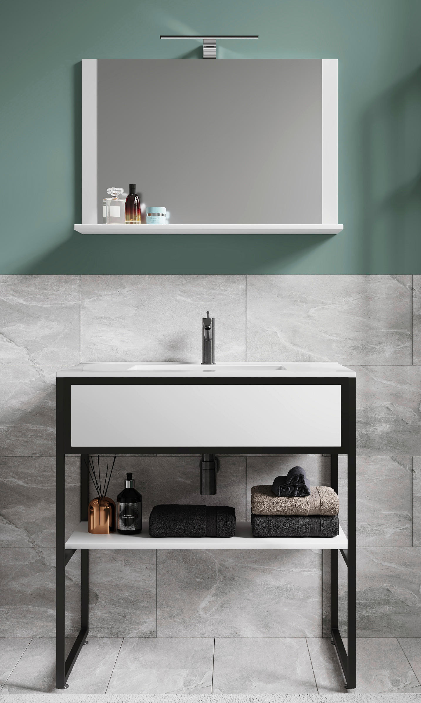 BADEZIMMER 3-teilig  in 80 cm  - Weiss/Schwarz, Modern, Glas/Keramik (80cm) - MID.YOU