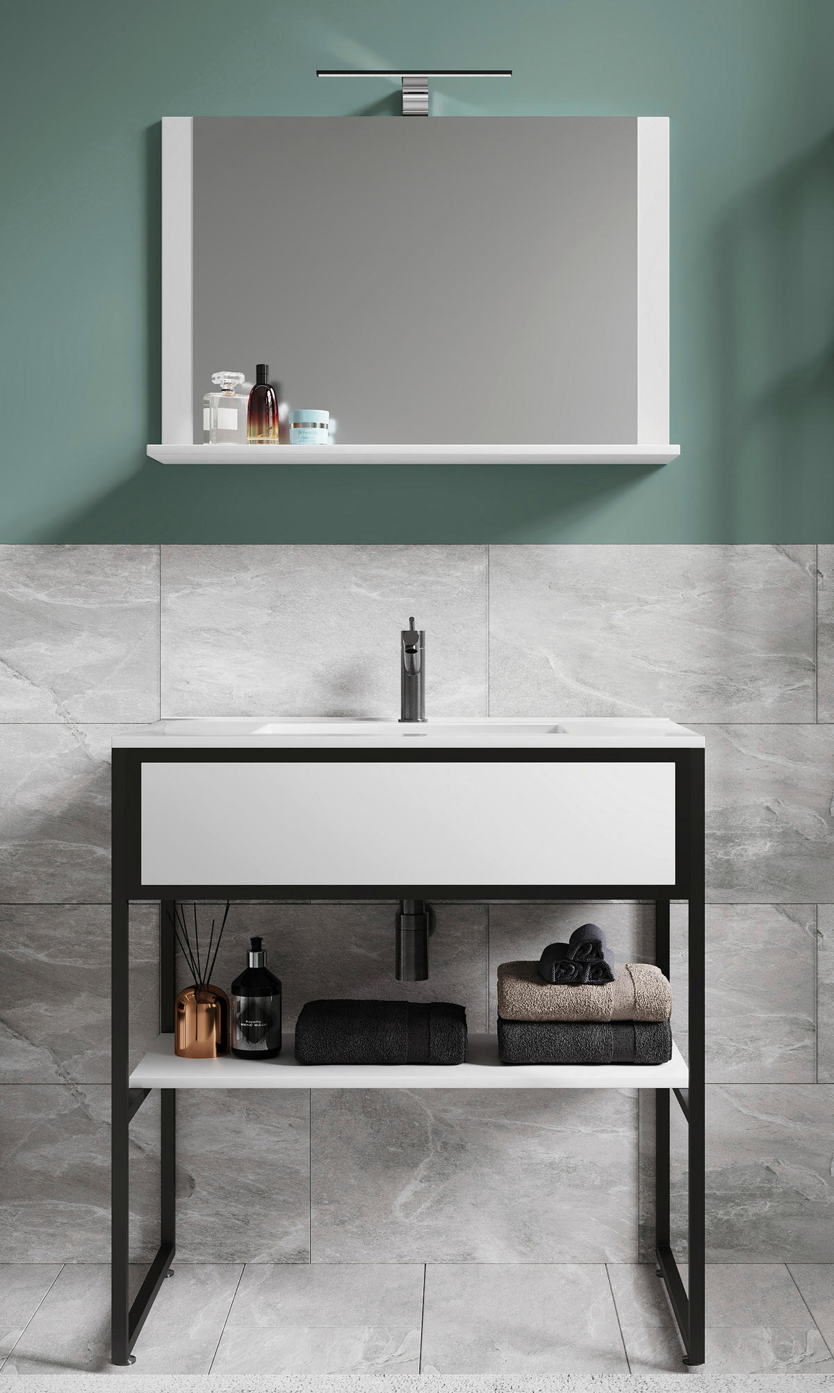 BADEZIMMER 3-teilig  in 80 cm  - Weiss/Schwarz, Modern, Glas/Keramik (80cm) - MID.YOU