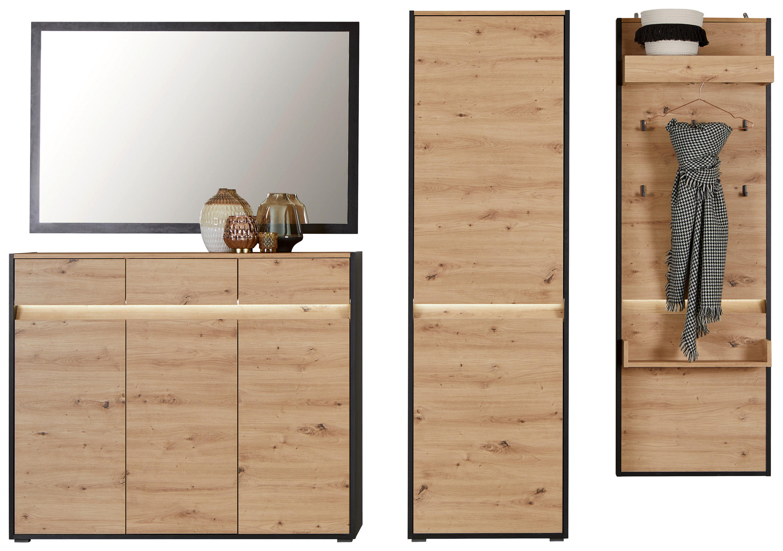 Garderoben-set Welcome Eiche Dekor/schwarz 4 -Teilig.