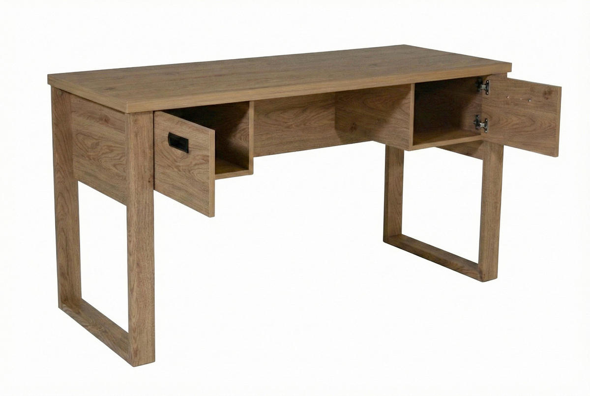 ECKSCHREIBTISCH 140/55/75 cm Eichefarben Stauraum, in verschiedenen Holz-Dekoren erhältlich  - Eichefarben/Schwarz, MODERN, Holzwerkstoff/Metall (140/55/75cm) - Livetastic