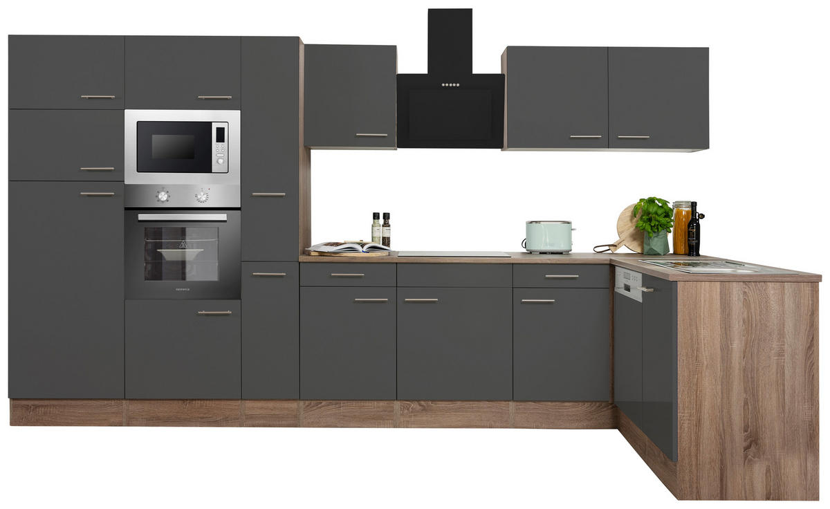 ECKKÜCHE 370/172 cm  in Grau  - Eichefarben/Grau, Basics, Holzwerkstoff/Metall (370/172cm) - Respekta