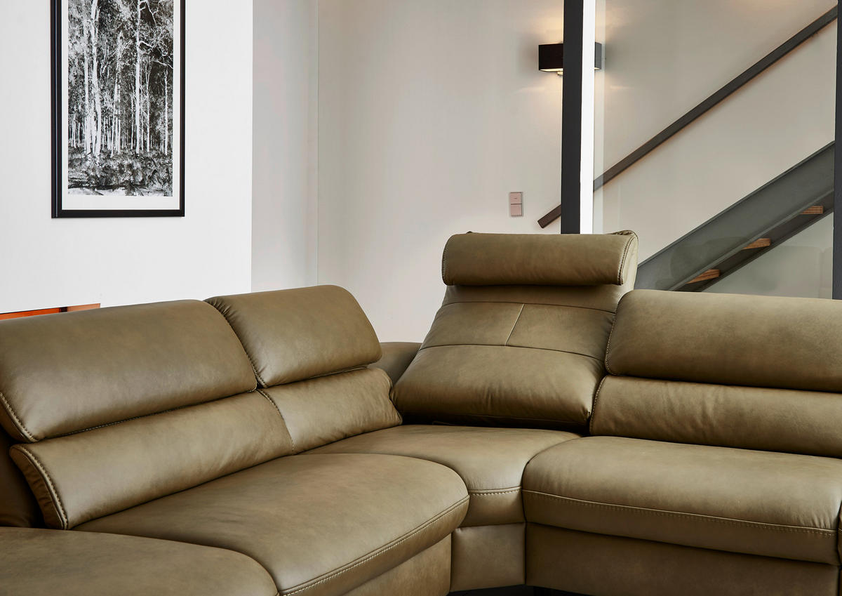 ECKSOFA inkl. Funktionen Valdera Schlammfarben Echtleder  - Schlammfarben/Schwarz, Design, Leder/Metall (246/280cm) - Hukla