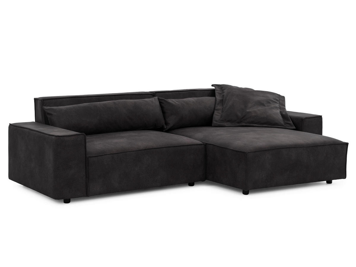 ECKSOFA Curduroy in Lederlook Anthrazit Rückenkissen  251/142 cm  - Anthrazit/Schwarz, Design, Kunststoff/Textil (251/142cm) - P & B
