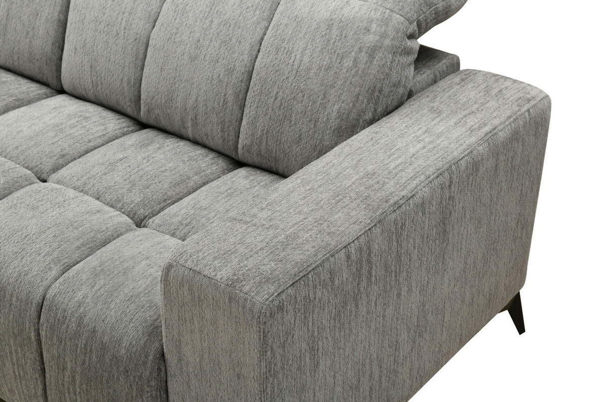 ECKSOFA inkl. Funktionen Dunkelgrau Chenille Kopfteilverstellung, Sitzvorzug  - Dunkelgrau/Schwarz, Design, Textil/Metall (214/293cm) - Xora