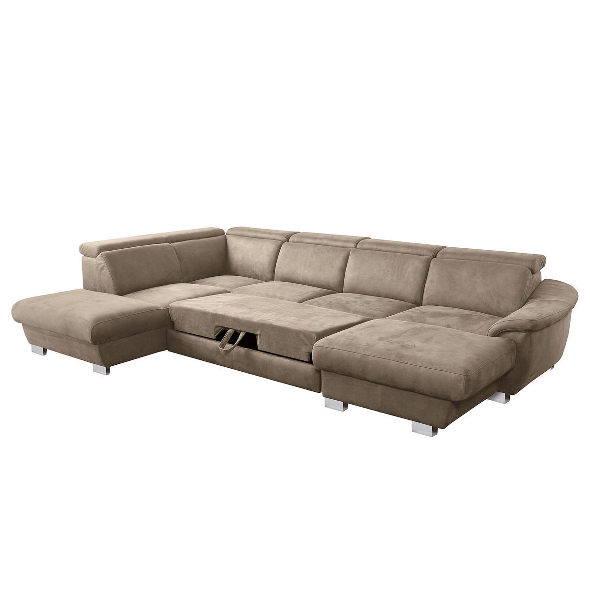 WOHNLANDSCHAFT  in Mikrofaser Taupe  - Taupe/Chromfarben, Design, Textil/Metall (273/347/238cm) - Livetastic