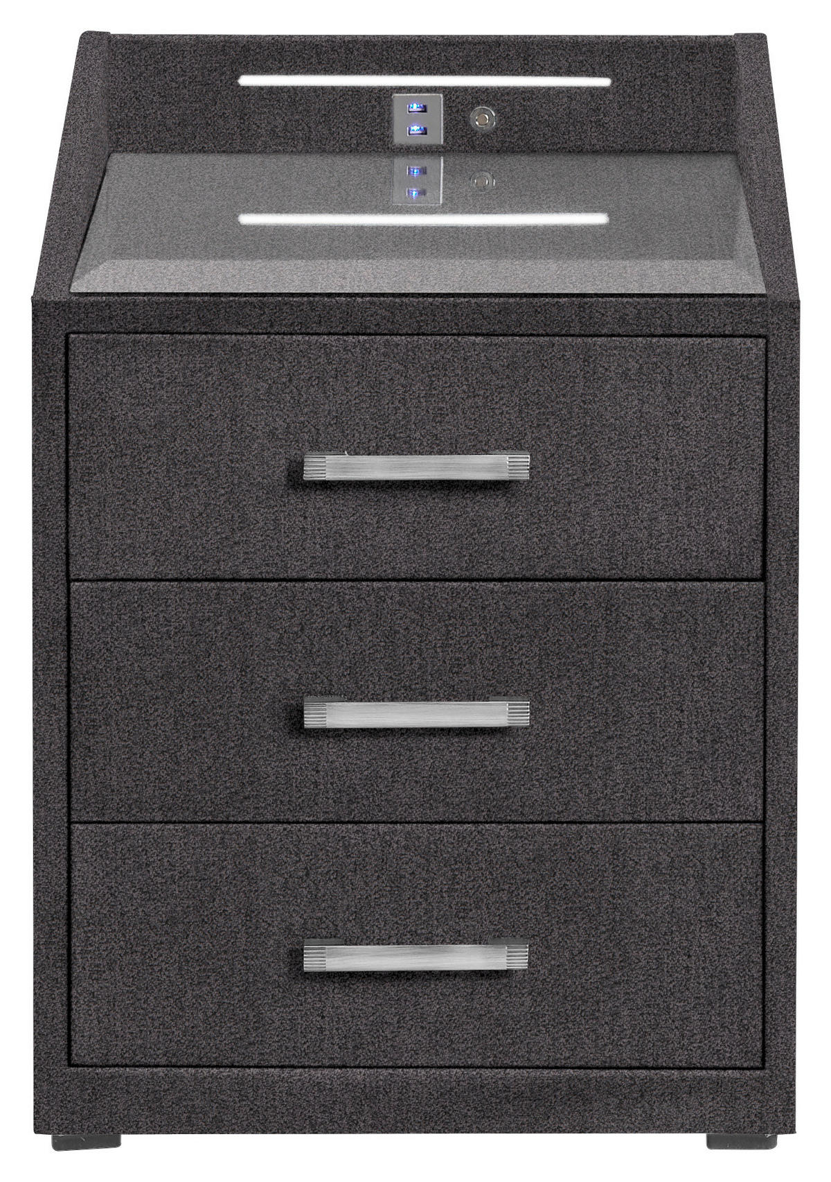 NACHTSCHRANK  - Silberfarben/Schwarz, KONVENTIONELL, Glas/Holzwerkstoff (47/61cm) - Esposa