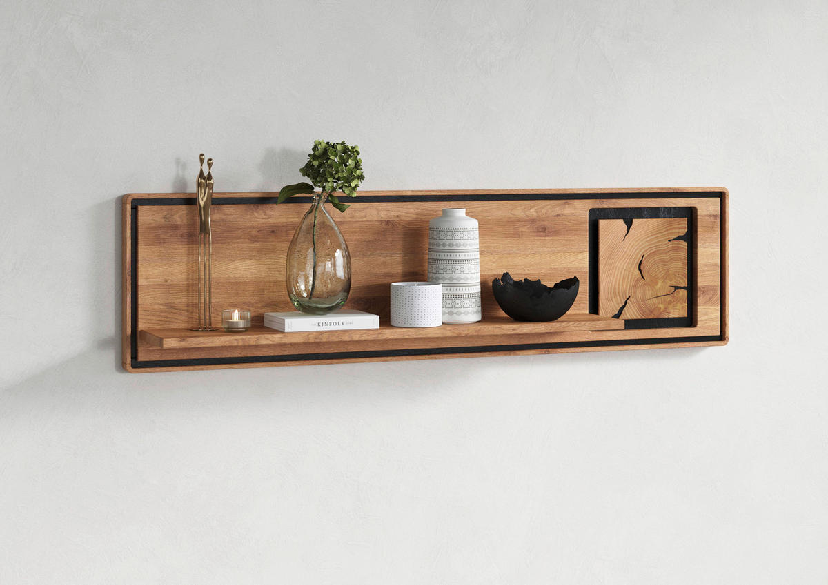 WANDBOARD Holz Wildeiche massiv Schwarz, Wildeiche  - Wildeiche/Schwarz, Basics, Holz (140/33/22cm) - Livetastic