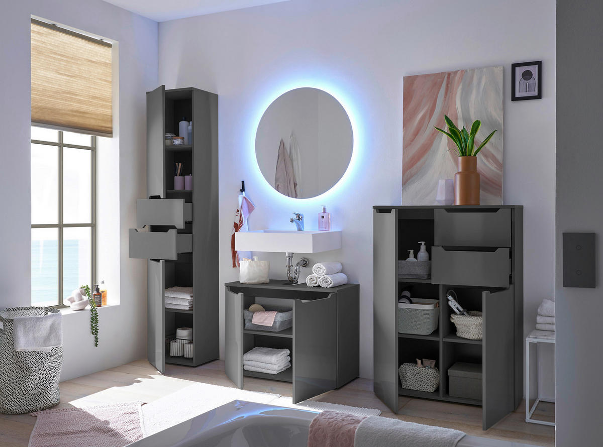MIDISCHRANK 80/110/30 cm  - Anthrazit/Anthrazit Hochglanz, KONVENTIONELL, Holzwerkstoff/Kunststoff (80/110/30cm) - home24