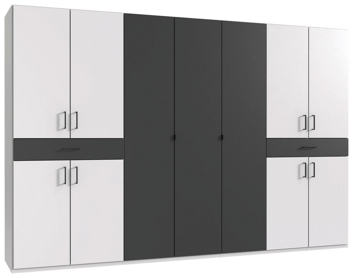 DREHTÜRENSCHRANK in Graphitfarben, Weiss  - Weiss/Schwarz, Konventionell, Holzwerkstoff/Kunststoff (313/208/58cm) - Carryhome