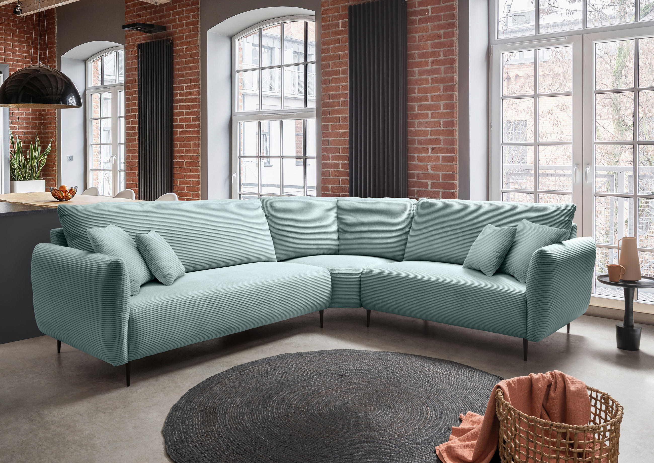 ECKSOFA in Cord Hellblau  - Schwarz/Hellblau, Design, Textil/Metall (294/256cm) - Livetastic
