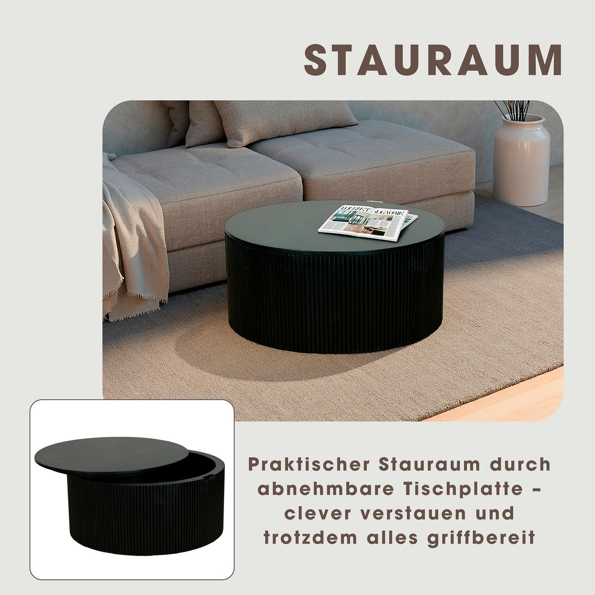 COUCHTISCH Mangoholz massiv rund Schwarz  - Schwarz, Design, Holz (80/36/80cm) - MID.YOU