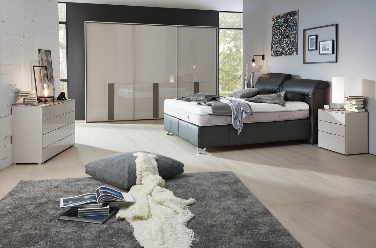 POSTELJA BOXSPRING 180 cm   x 200 cm  , usnje črna  - barve kroma/črna, Design, usnje (180/200cm) - Dieter Knoll