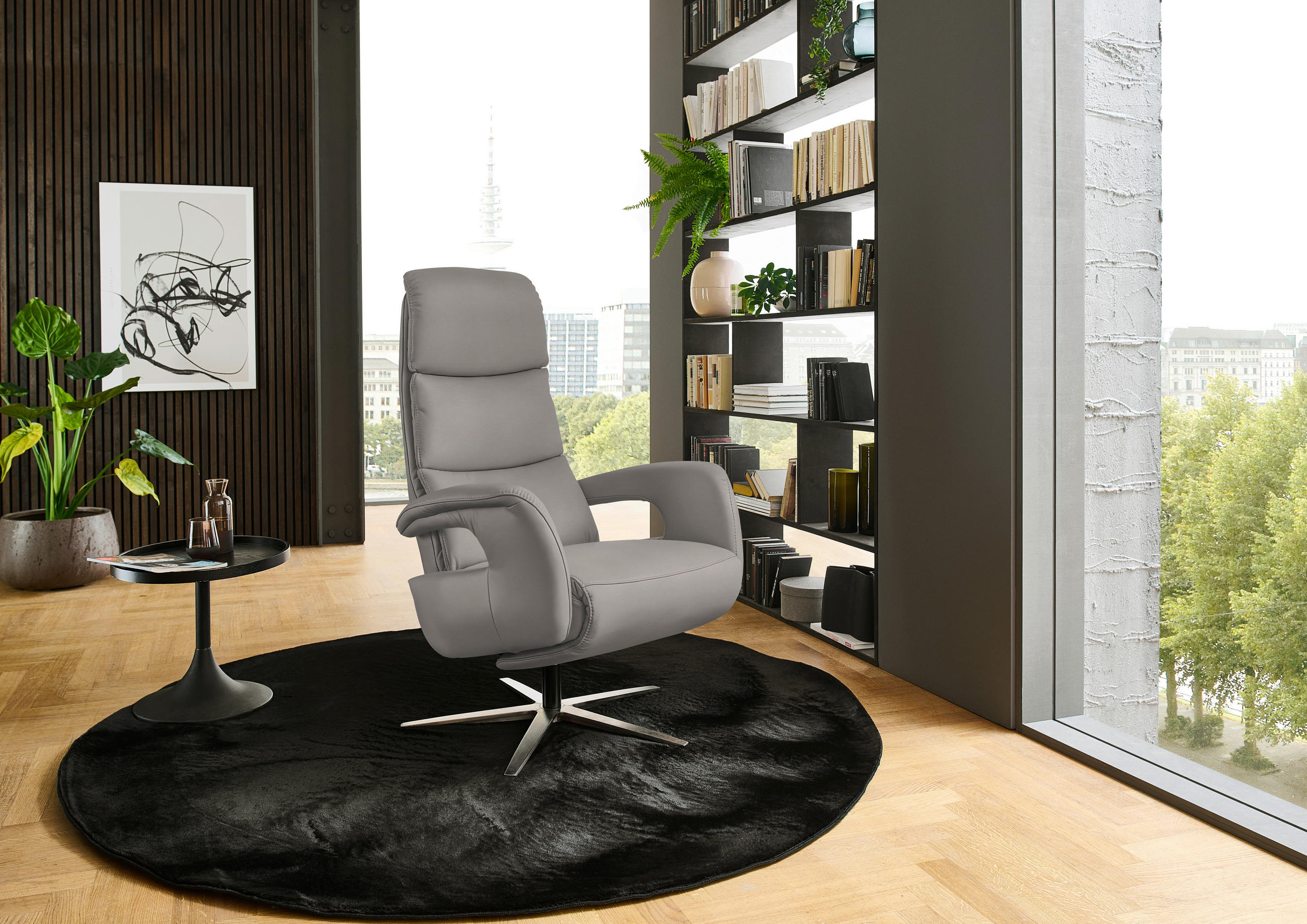 RELAXSESSEL in Leder Hellgrau  - Edelstahlfarben/Hellgrau, Design, Leder/Metall (76/119/86cm) - Dieter Knoll