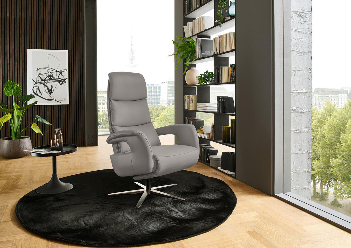 RELAXSESSEL in Leder Hellgrau  - Edelstahlfarben/Hellgrau, Design, Leder/Metall (76/119/86cm) - Dieter Knoll