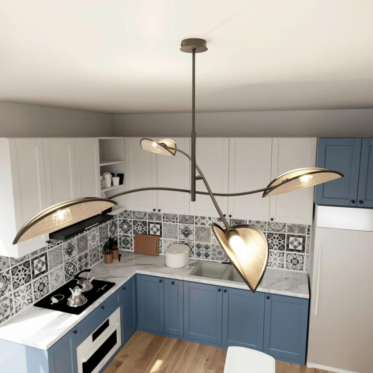 DECKENLEUCHTE 105/105/59 cm  - Hellbraun/Schwarz, LIFESTYLE, Textil/Metall (105/105/59cm)