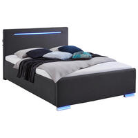 POLSTERBETT 140/200 cm,  in Schwarz, Beleuchtung,  - Silberfarben/Schwarz, Design, Kunststoff/Textil (140/200cm) - Boxxx