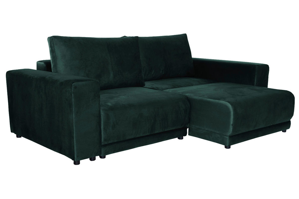 BIGSOFA in Velours Grün  - Schwarz/Grün, Design, Kunststoff/Textil (256/88/120cm) - home24