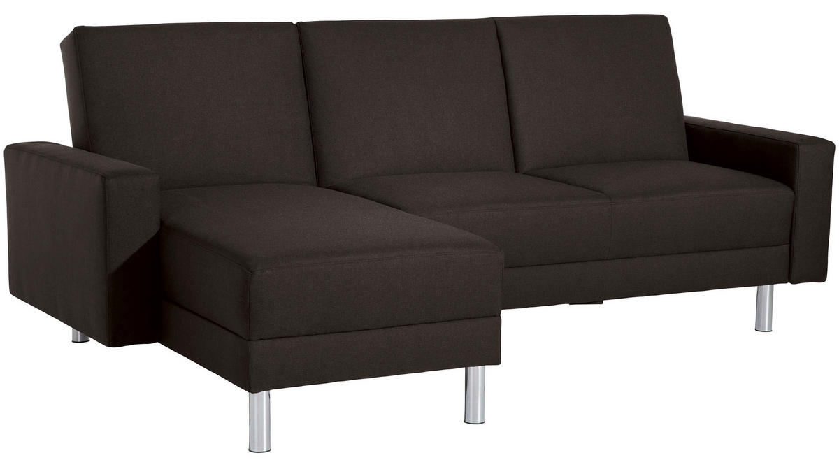 ECKSCHLAFSOFA inkl. Hocker in Dunkelbraun Textil   - Chromfarben/Dunkelbraun, Konventionell, Textil/Metall (152/230cm) - Max Winzer