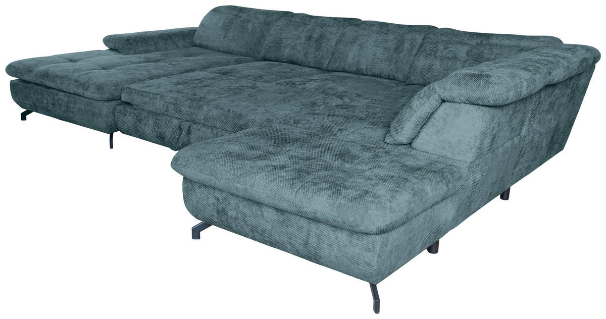 WOHNLANDSCHAFT Blau Struktur  - Blau/Schwarz, KONVENTIONELL, Textil/Metall (188/357/253cm) - Carryhome