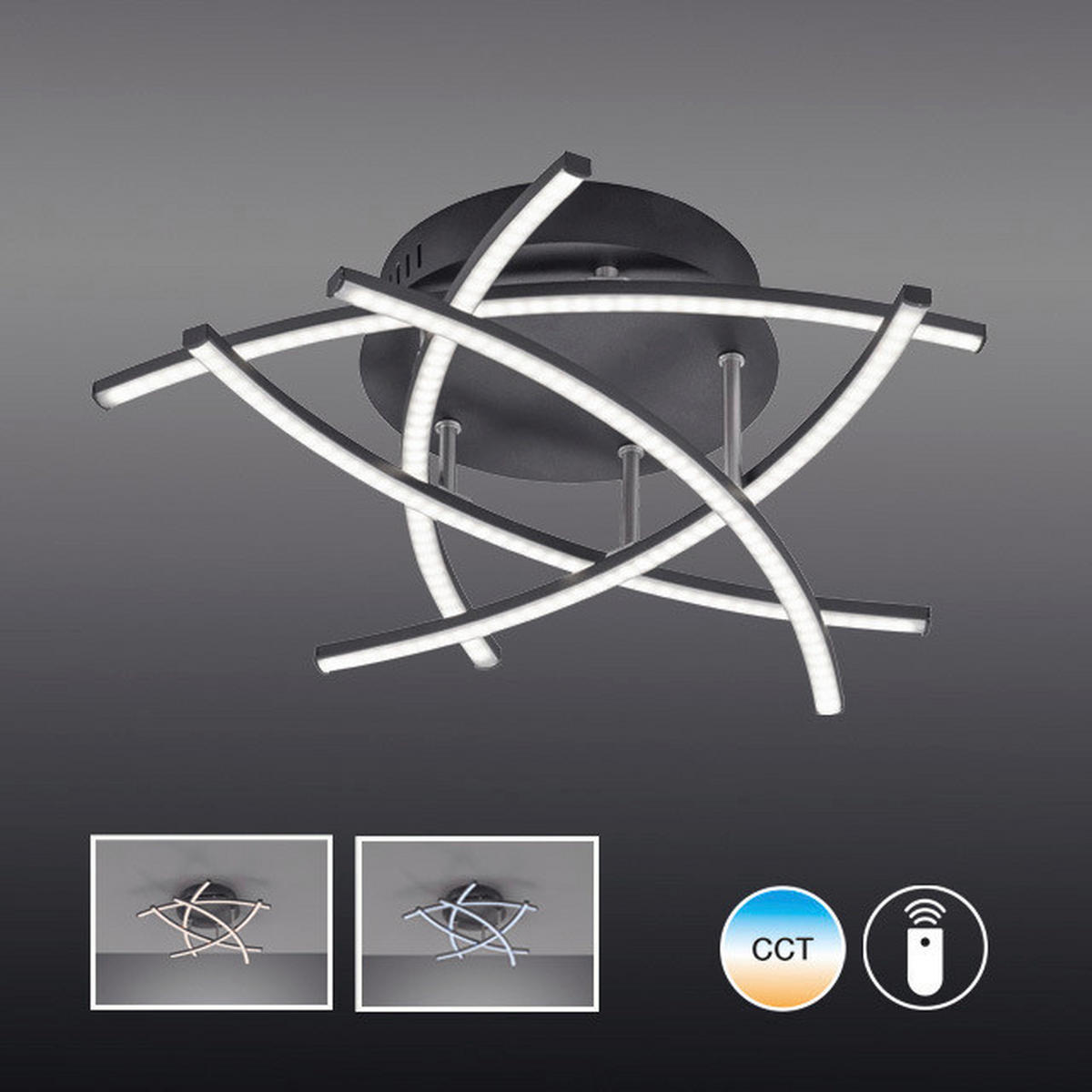LED-DECKENLEUCHTE Cross TW 50 cm  - Schwarz/Nickelfarben, Design, Metall (50cm) - Fischer & Honsel