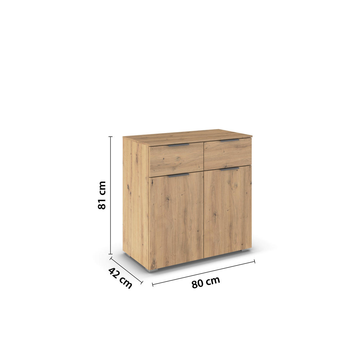 KOMMODE Rauch ALABAMA  in 80/81/42 cm  - Alufarben/Eiche Artisan, MODERN, Holzwerkstoff (80/81/42cm) - Rauch Möbel