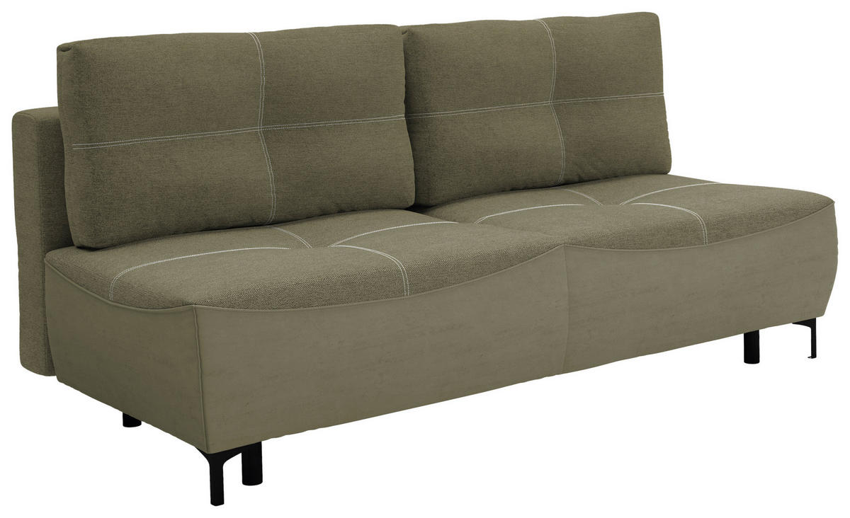 SCHLAFSOFA  mit Schlafen auf Sitzhöhe, Rücken echt Struktur Olivgrün  - Schwarz/Olivgrün, Design, Textil/Metall (197/94/96cm) - MID.YOU