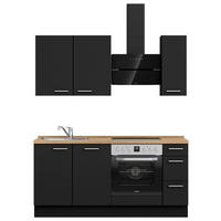 KÜCHENBLOCK 180 cm   in Schwarz, Eichefarben  - Edelstahlfarben/Eichefarben, MODERN, Holzwerkstoff/Metall (180cm) - Nobilia