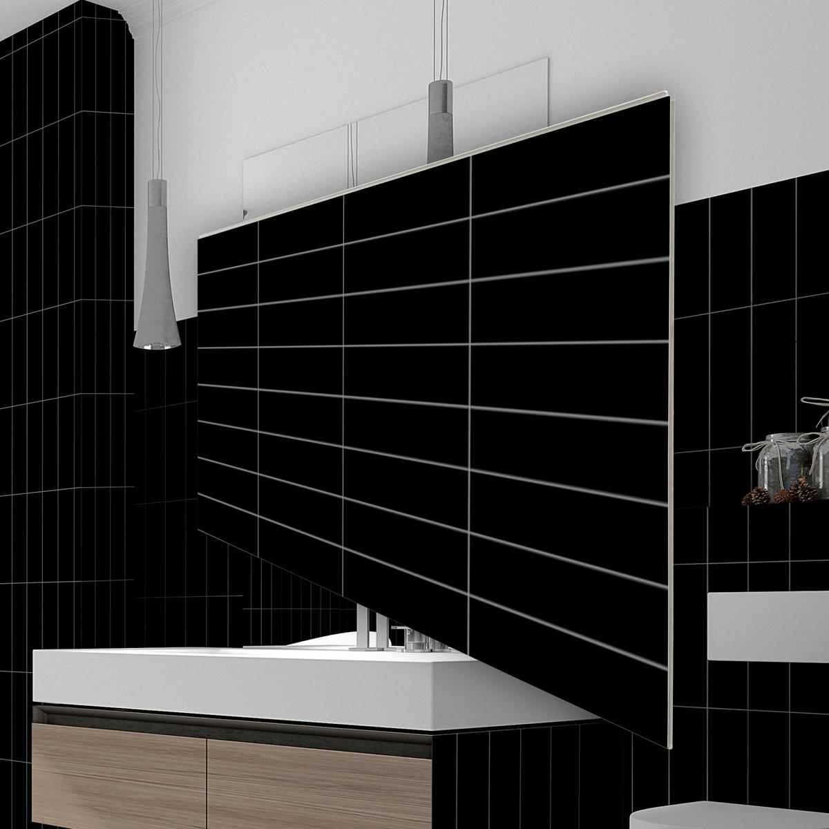 WANDPANEEL Revêt Design-Wandfliesen 3 Stück Schwarz Hochglanz  - Schwarz Hochglanz, MODERN, Kunststoff (120/60/0,37cm)