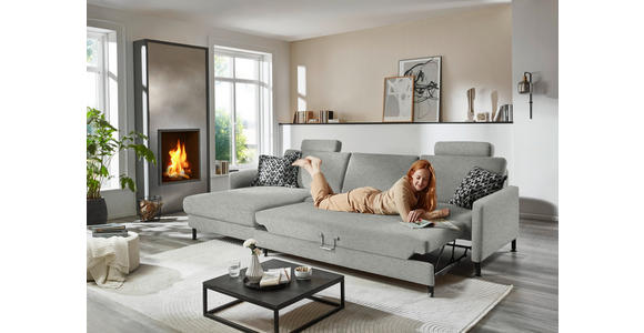 ECKSOFA  in Chenille, Flachgewebe Silberfarben  175/316 cm  - Silberfarben/Schwarz, Design, Textil/Metall (175/316cm) - Dieter Knoll