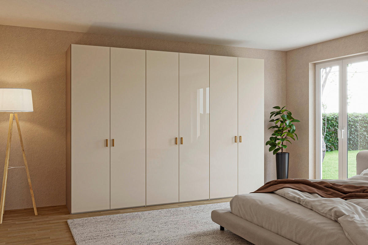 DREHTÜRENSCHRANK 303/220/59 cm,  in Creme, Hellbraun, 6-türig  - Hellbraun/Creme, Design, Glas/Holzwerkstoff (303/220/59cm) - Jutzler