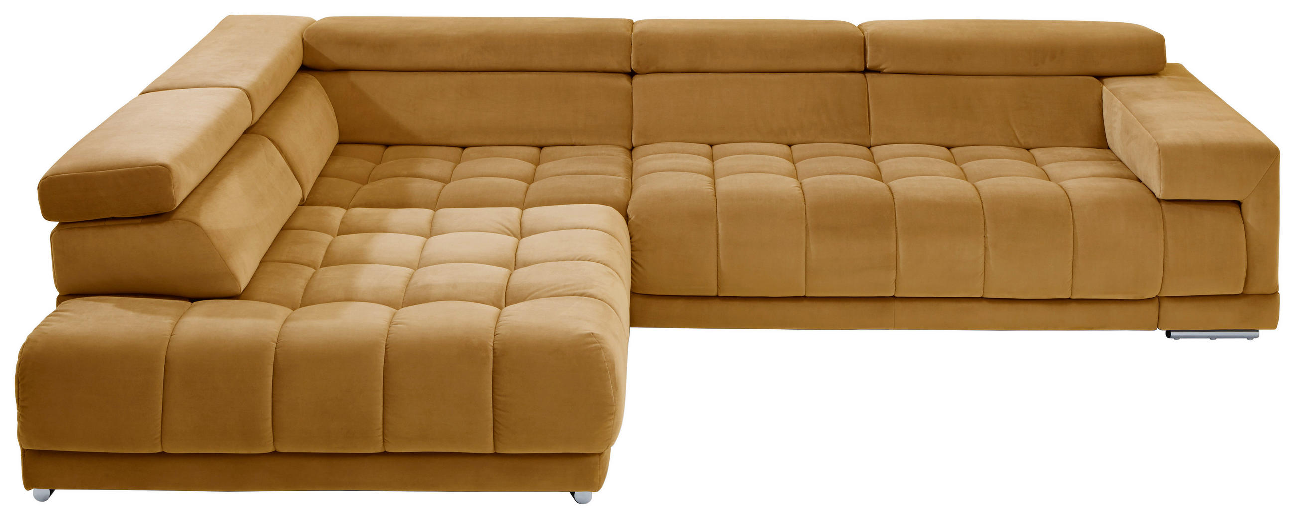 ECKSOFA 222/326 cm  in Velours Gelb Rücken echt, Kopfteilverstellung  222/326 cm  - Chromfarben/Gelb, Design, Textil/Metall (222/326cm) - Beldomo Speed