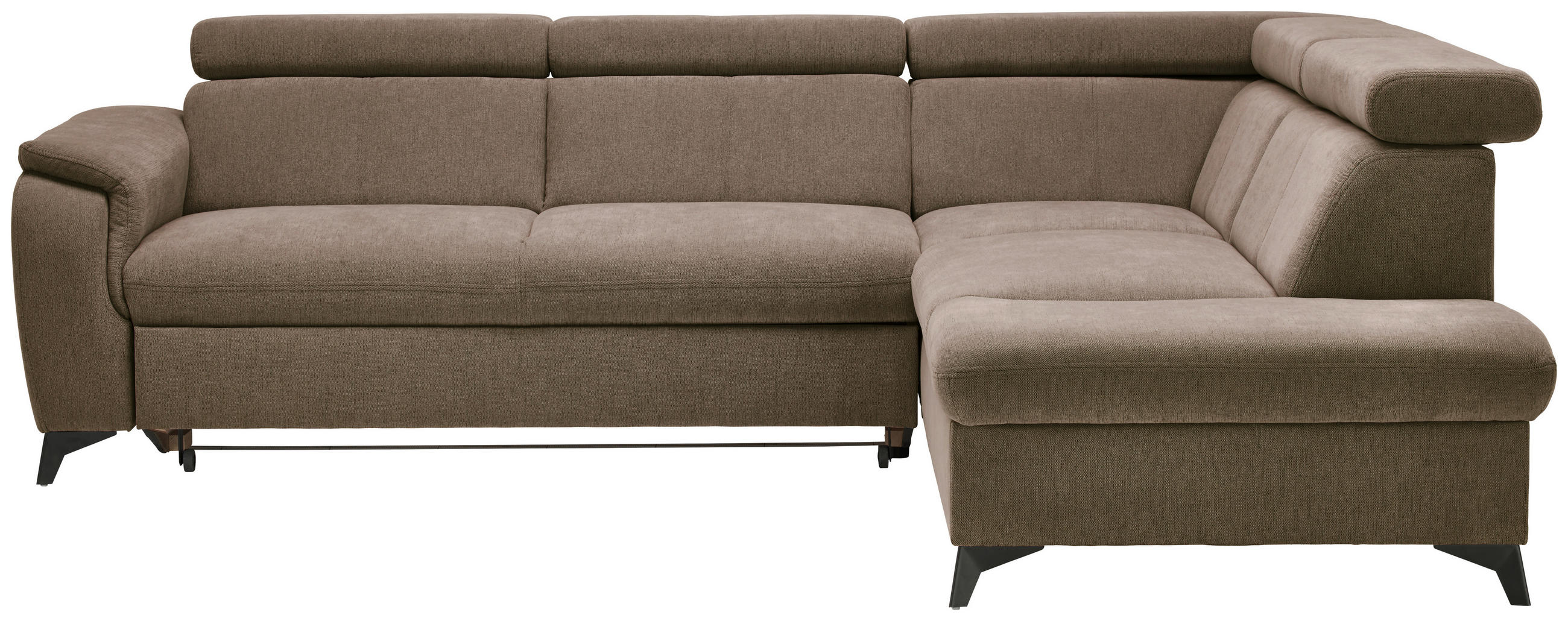 Ecksofa inkl. Funktionen in Chenille Braun, Schlammfarben  - Schlammfarben/Schwarz, Design, Textil/Metall (260/203cm) - Stylife