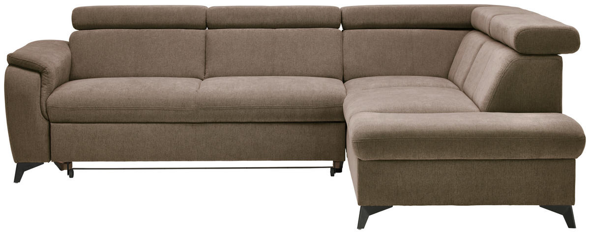 Ecksofa inkl. Funktionen in Chenille Braun, Schlammfarben  - Schlammfarben/Schwarz, Design, Textil/Metall (260/203cm) - Stylife