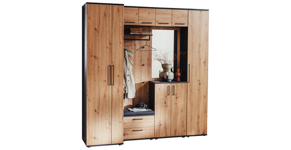 GARDEROBE 10-teilig  in 221/233/56 cm  - Eichefarben/Anthrazit, Design, Holzwerkstoff (221/233/56cm) - Moderano