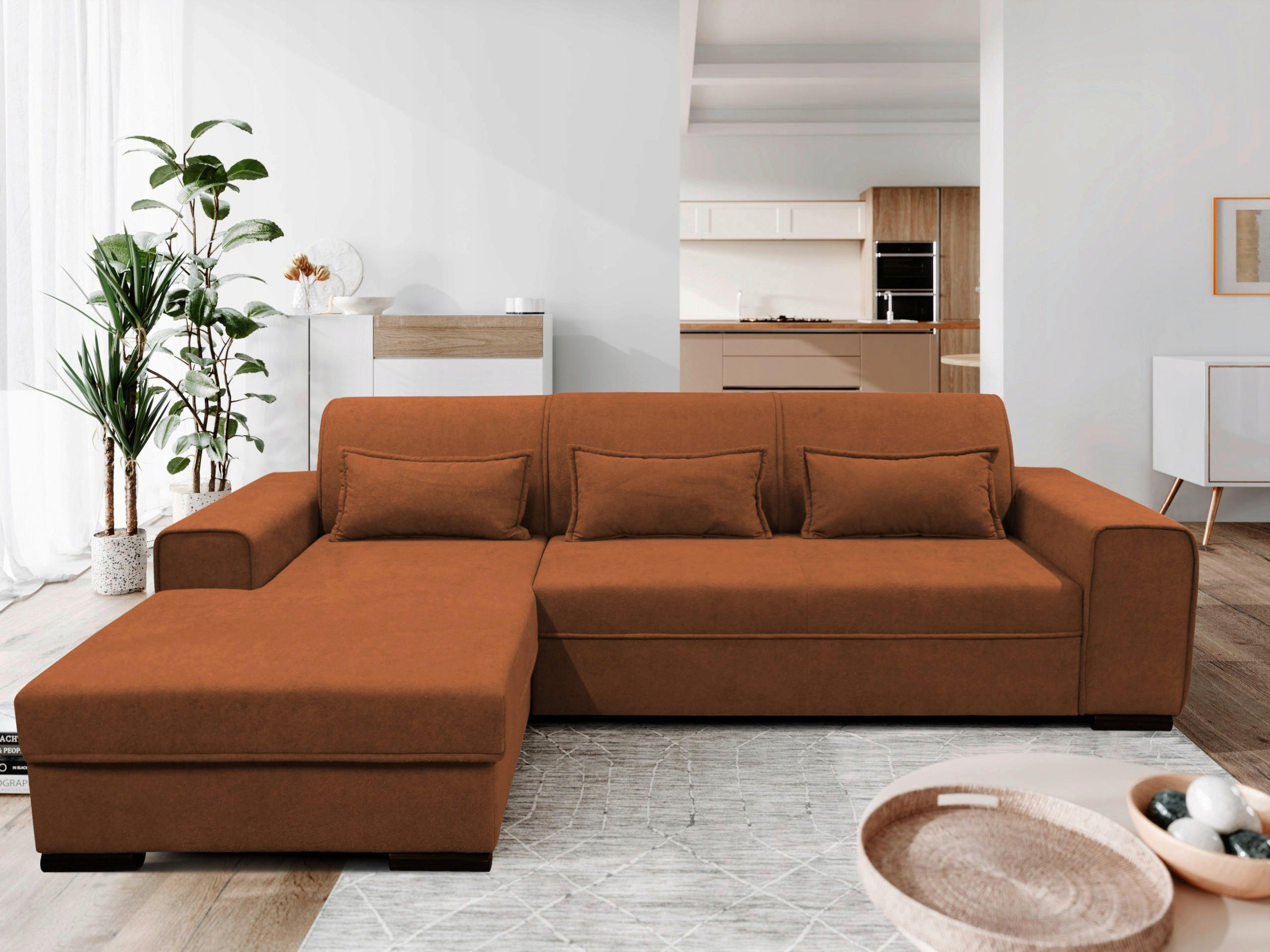 ECKSOFA Rostfarben Struktur, Bouclé  - Rostfarben/Schwarz, Design, Kunststoff/Textil (175/270cm) - MID.YOU
