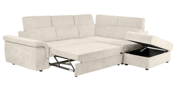 ECKSOFA Creme Flachgewebe Bettkasten, Schlaffunktion, Rücken echt, Liegefläche im Originalstoff  - Creme/Schwarz, KONVENTIONELL, Kunststoff/Textil (280/235cm) - Carryhome
