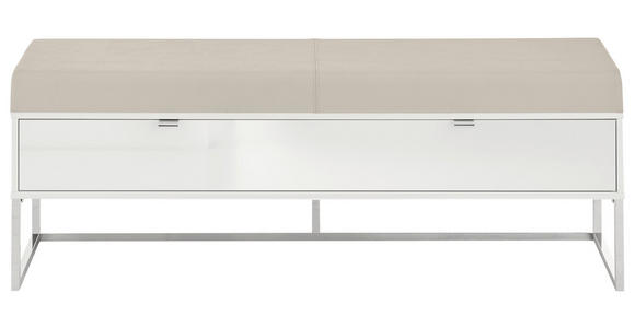 BETTBANK Lederlook Grau, Weiß  - Chromfarben/Weiß, Design, Glas/Textil (141/50/43cm) - Dieter Knoll