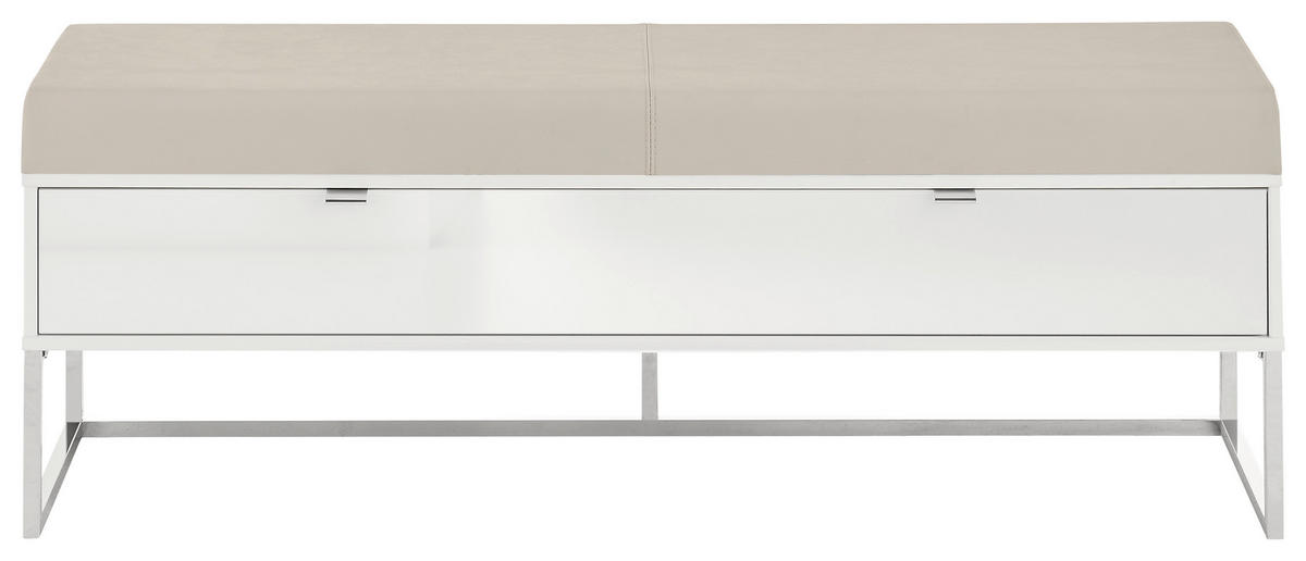 BETTBANK Lederlook Grau, Weiß  - Chromfarben/Weiß, Design, Glas/Textil (141/50/43cm) - Dieter Knoll