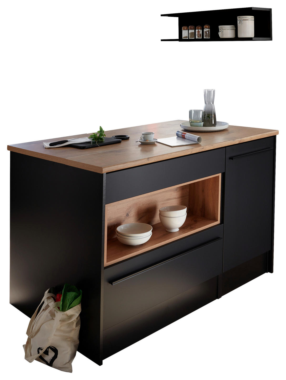 KUHINJSKI OTOK crna, boje hrasta  - boje hrasta/crna, Konvencionalno, drvni materijal/plastika (145/90/90cm) - MID.YOU
