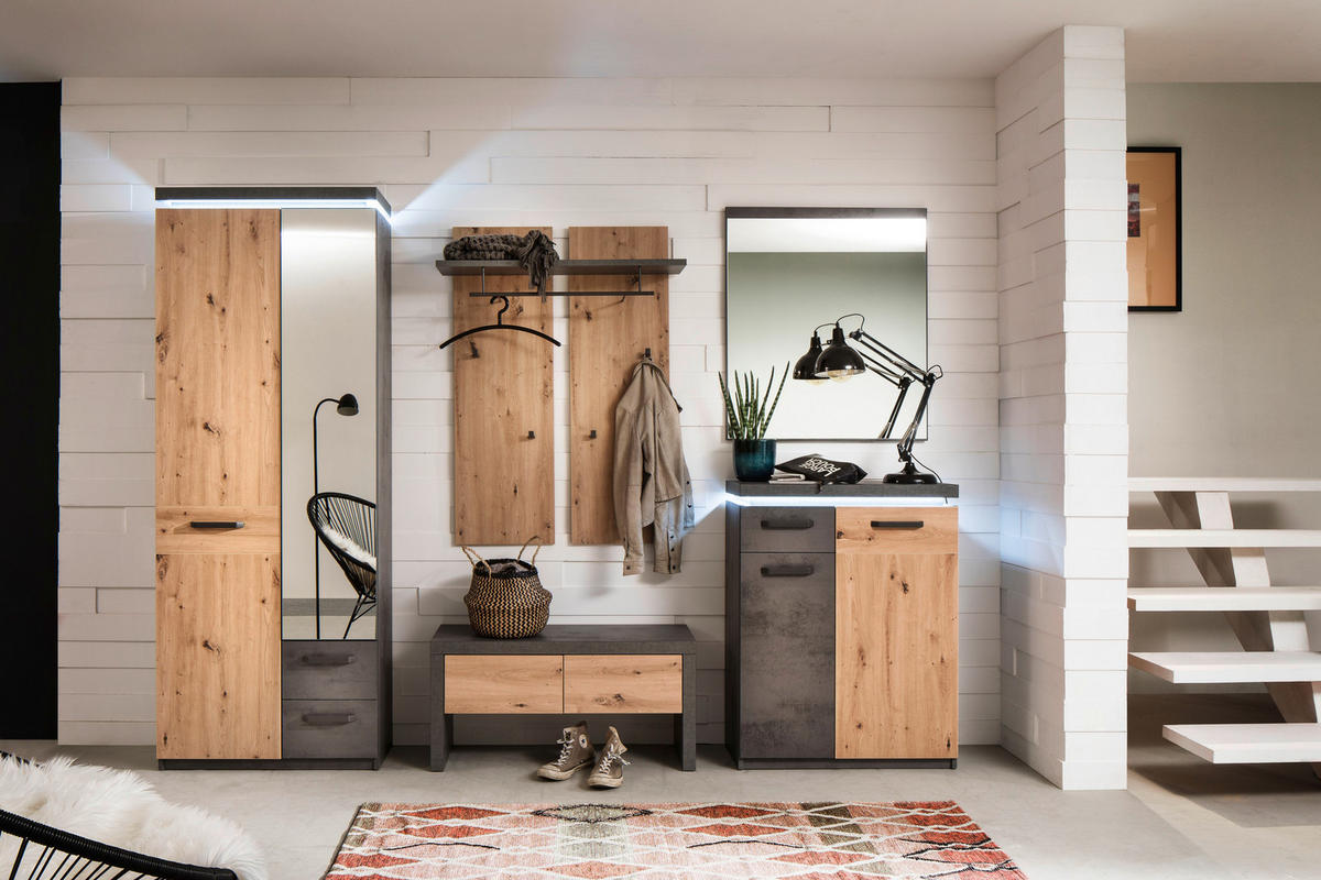 Dulap Pentru Hol 75/201/38 cm  - culoare lemn stejar/antracit, Design, sticlă/metal (75/201/38cm) - Voleo