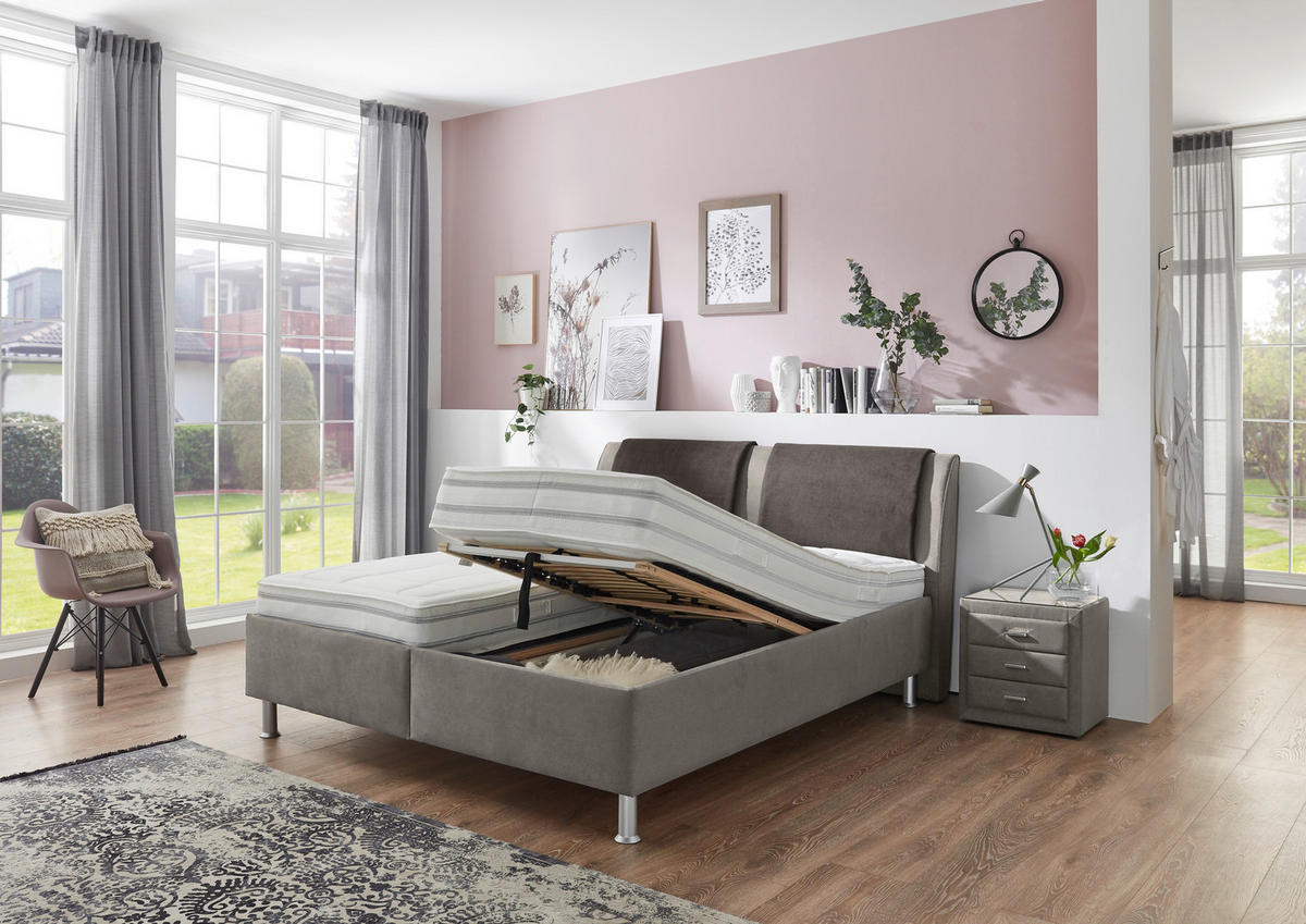 POLSTERBETT 180/200 cm,  in Anthrazit, Hellgrau, Matratze, gepolstertes Kopfteil, Lattenrost, H4 + H4 = sehr fest  - Anthrazit/Hellgrau, KONVENTIONELL, Holz/Holzwerkstoff (180/200cm) - Beldomo - Sleep