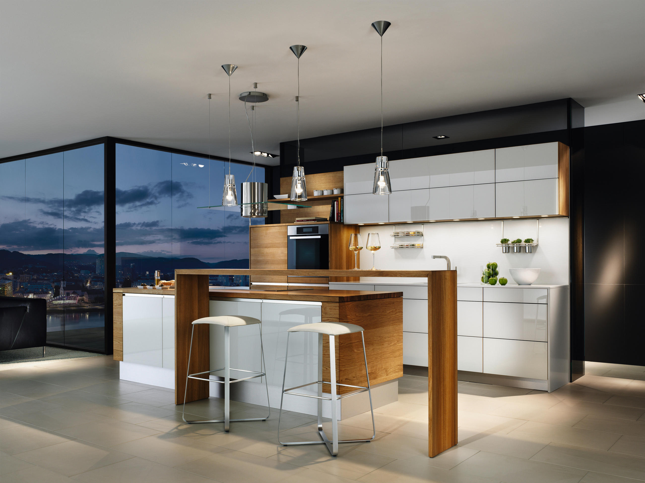 EINBAUKÜCHE LINEE  - Eichefarben/Weiß, Design, Karton/Holz - Team 7