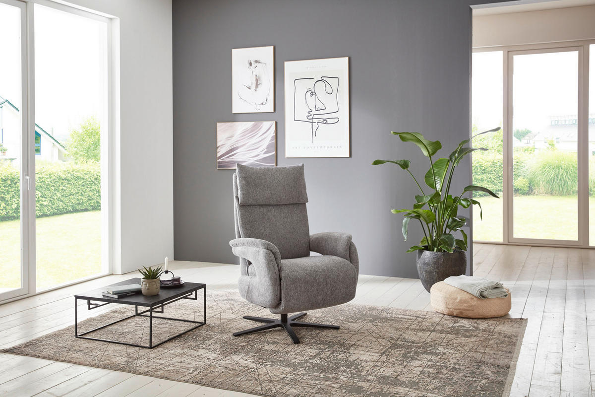 FERNSEHSESSEL  mit Relaxfunktion Struktur Grau  - Schwarz/Grau, MODERN, Textil/Metall (73/115/85cm) - Cantus
