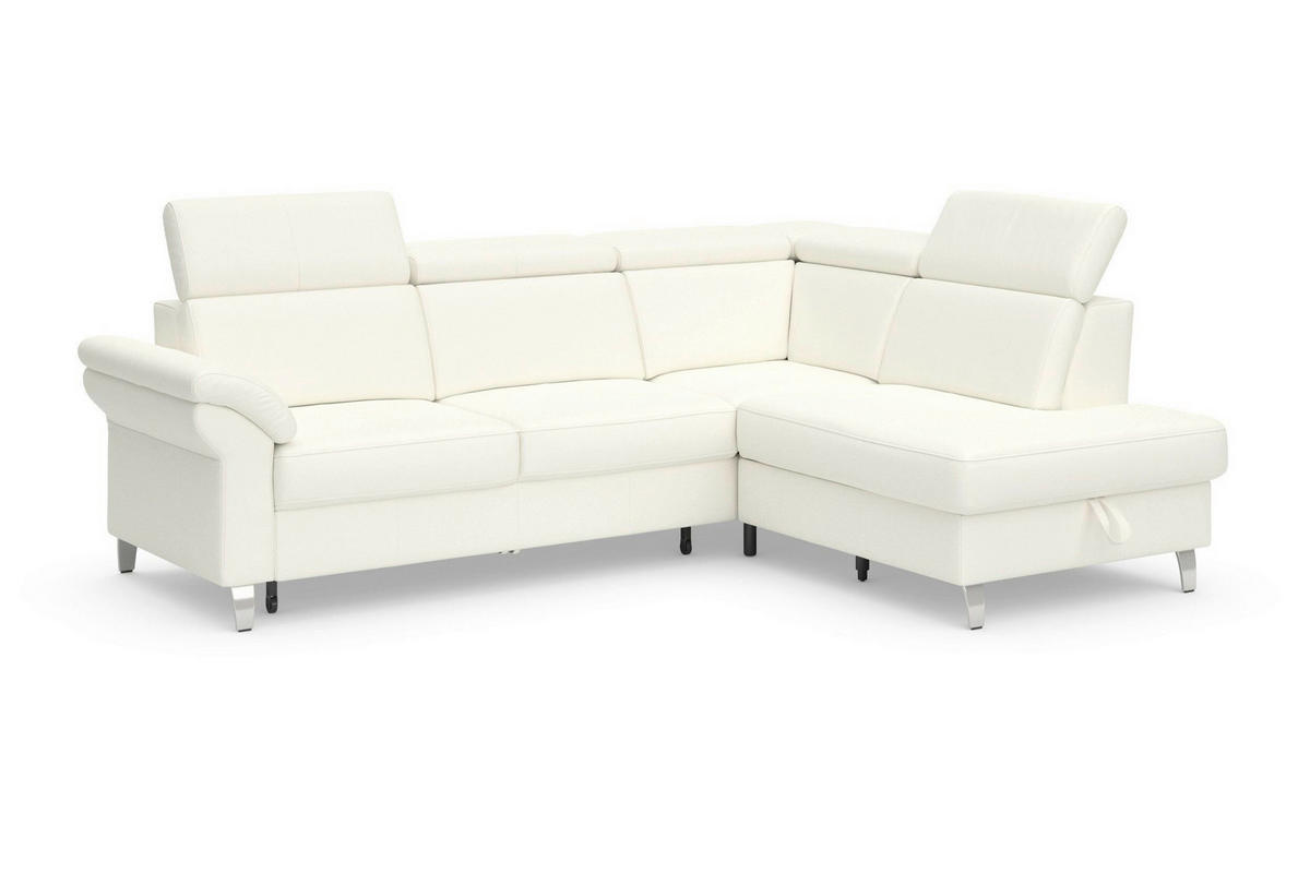 ROHOVÁ SEDAČKA, textil, koža, biela - biela/chrómová, Basics, kov/koža (245/194cm) - Sit & More