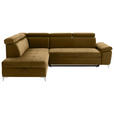 ECKSOFA  in Samt Braun, Gelb  - Chromfarben/Gelb, KONVENTIONELL, Textil/Metall (206/271cm) - Carryhome