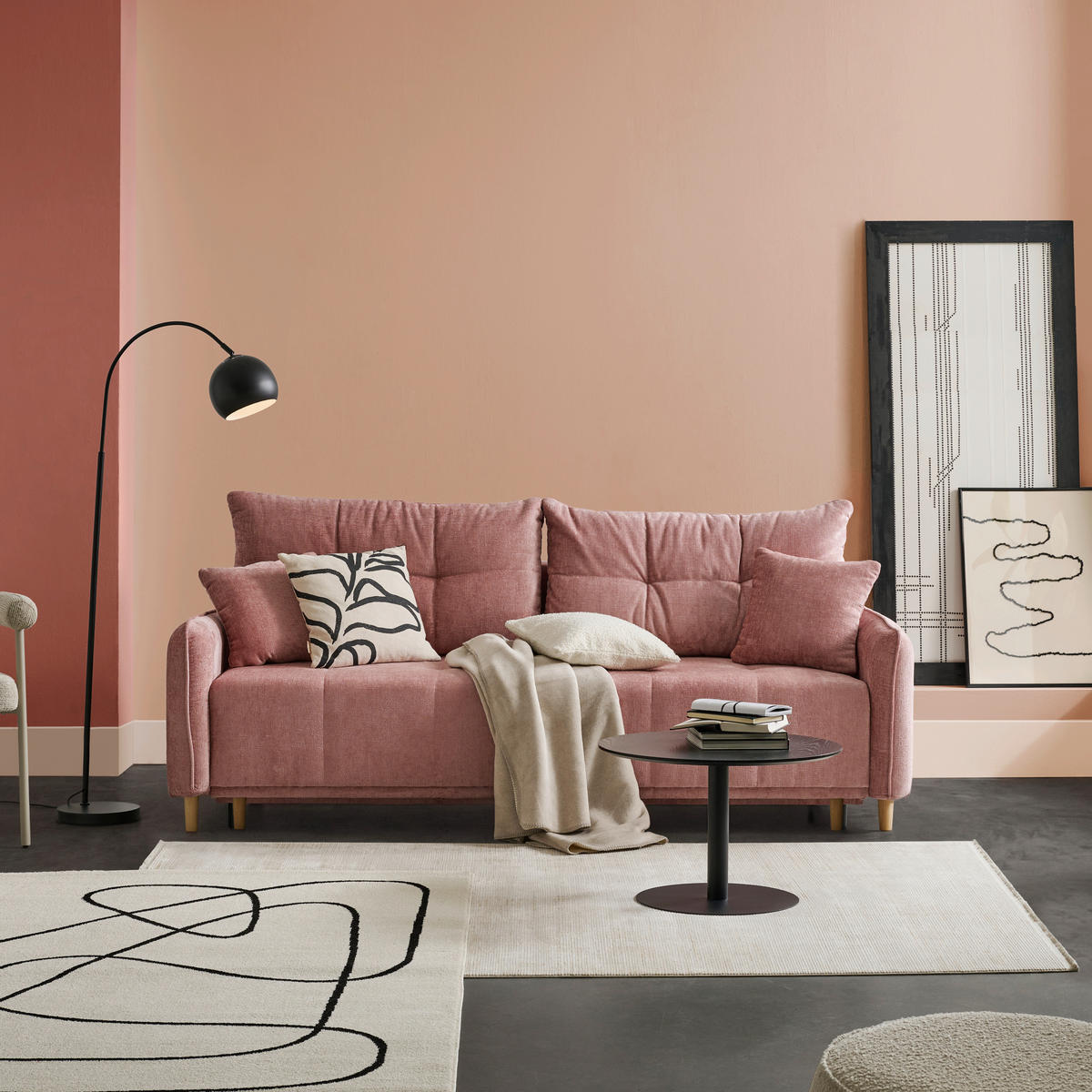 SCHLAFSOFA  in Chenille Altrosa  - Buchefarben/Altrosa, Design, Holz/Textil (217/97/101cm) - Carryhome