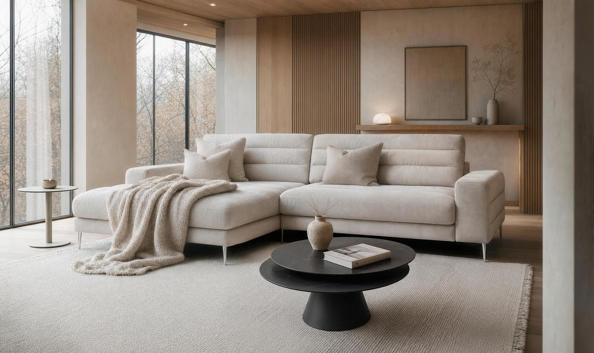 ECKSOFA  in Chenille Naturfarben  207/293 cm  - Naturfarben, Design, Textil/Metall (207/293cm) - Dieter Knoll
