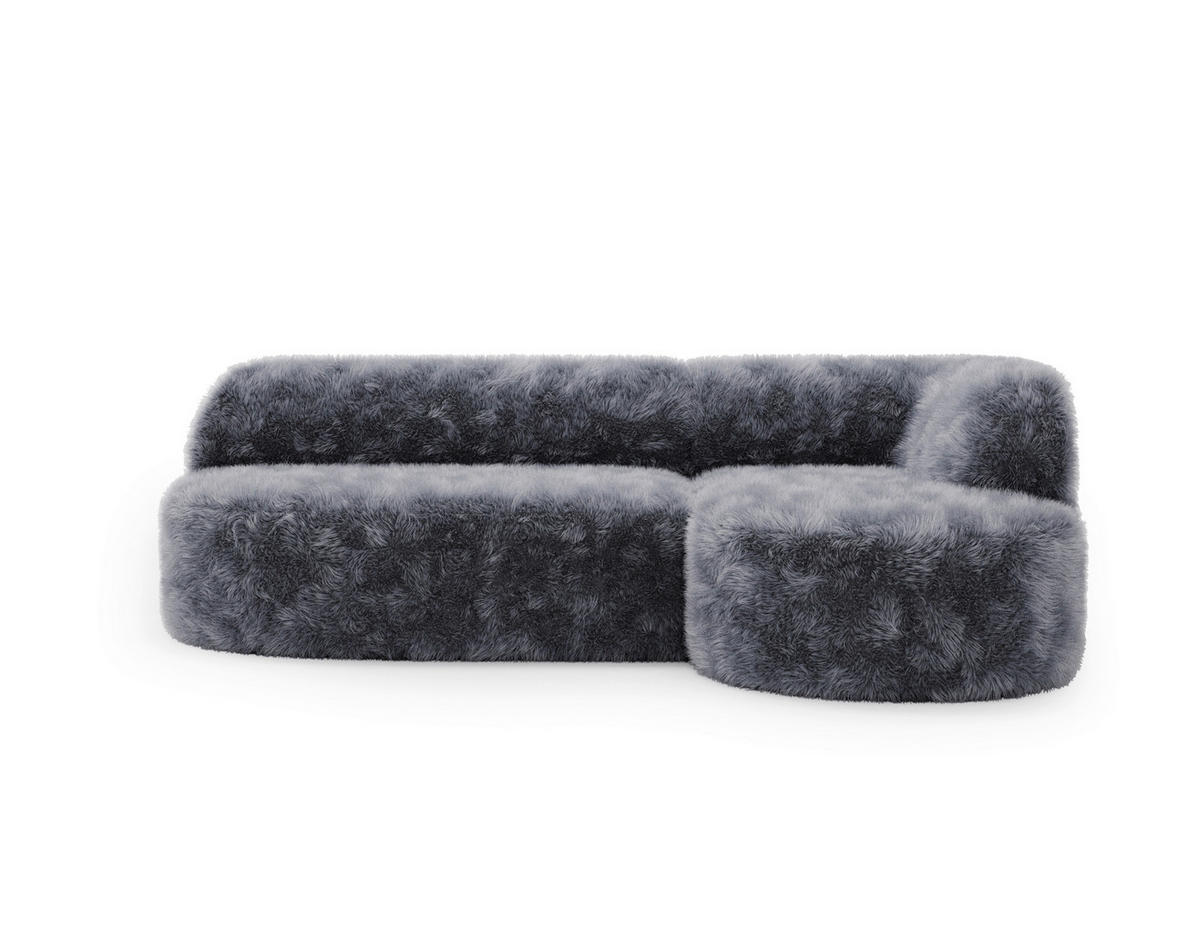 ECKSOFA Teddystoff Dunkelgrau  - Dunkelgrau/Schwarz, Design, Kunststoff/Textil (218/156cm) - Livetastic