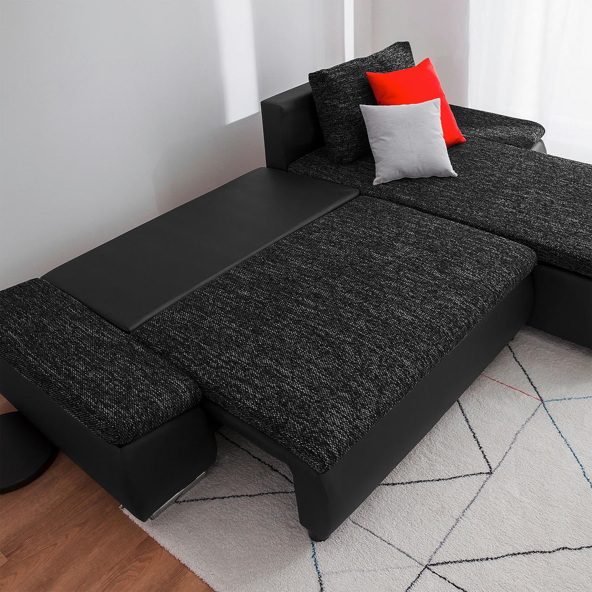 ECKSOFA Schwarz Textilgeflecht  - Chromfarben/Schwarz, Design, Textil (266/175cm) - Livetastic