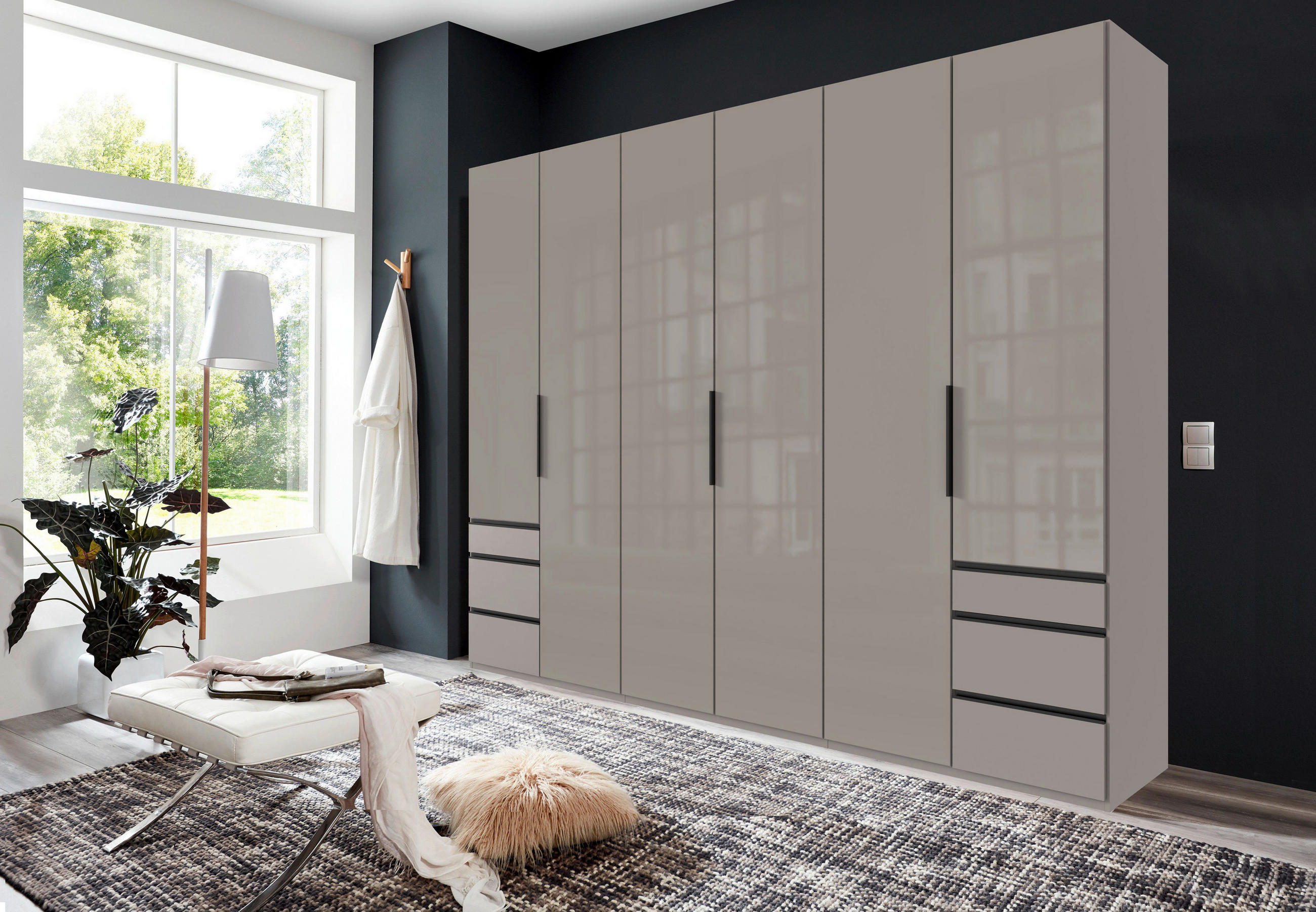 DREHTÜRENSCHRANK in Sahara  - Schwarz/Sahara, Konventionell, Glas/Holzwerkstoff (300/236/58cm) - Hom`in